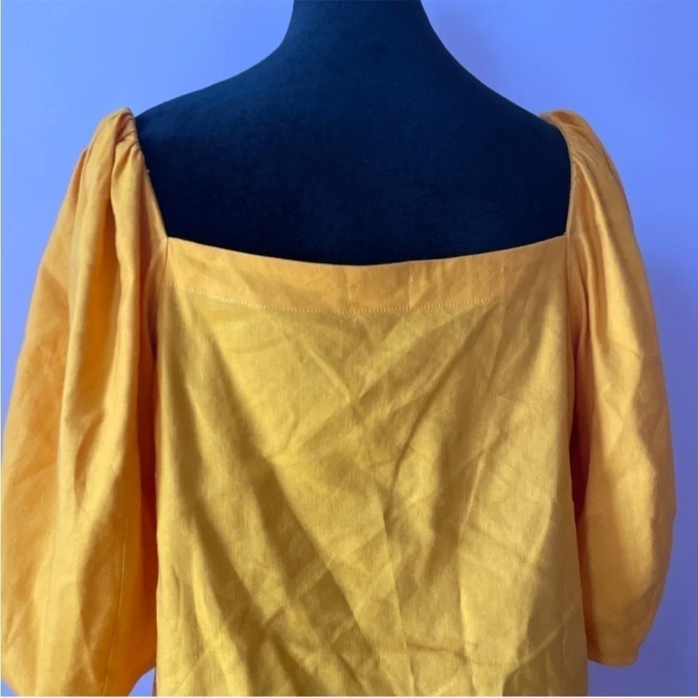 Cult Gaia- Orange Open Aurel Stretch Linen Front-Tie Puff-Sleeve Top Size Small